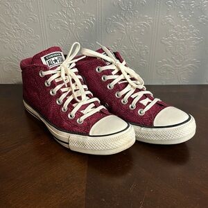 Burgundy lace Converse high tops! Brand new with original shoe box!